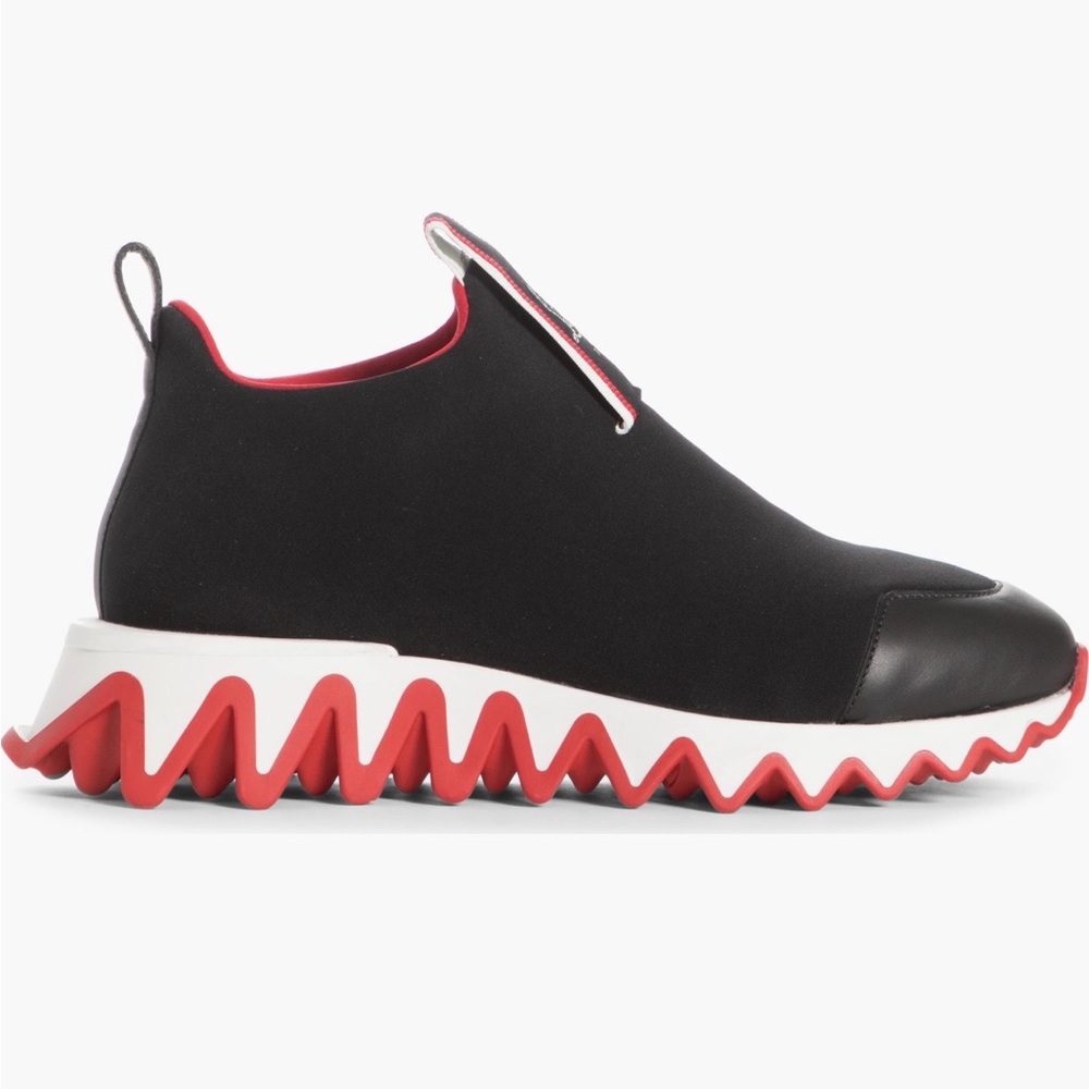 Authentic Christian Louboutin‘s black  and Red Slip-On Sneakers